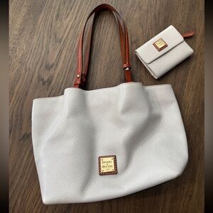 Dooney & Bourke Cream Leather Tote with Brown Accents